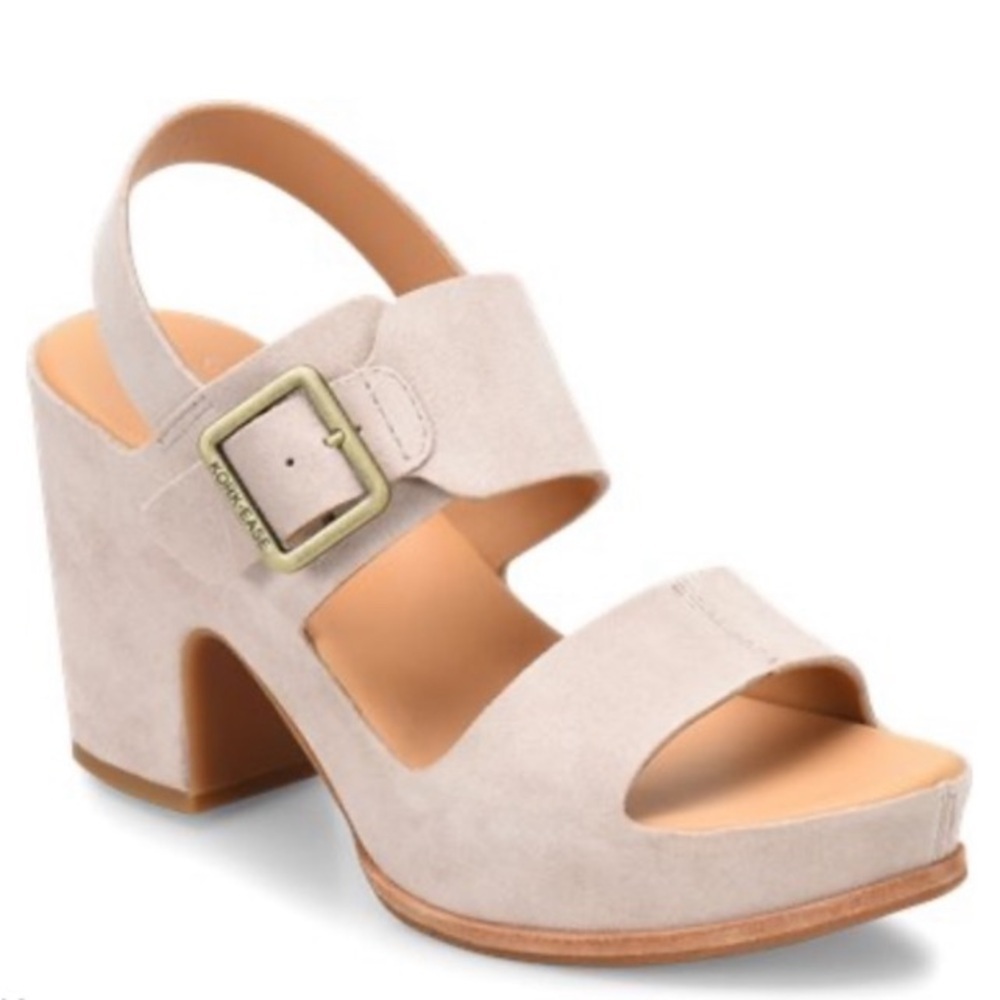 Kork-Ease Beige Suede Platform Sandal with Buckle